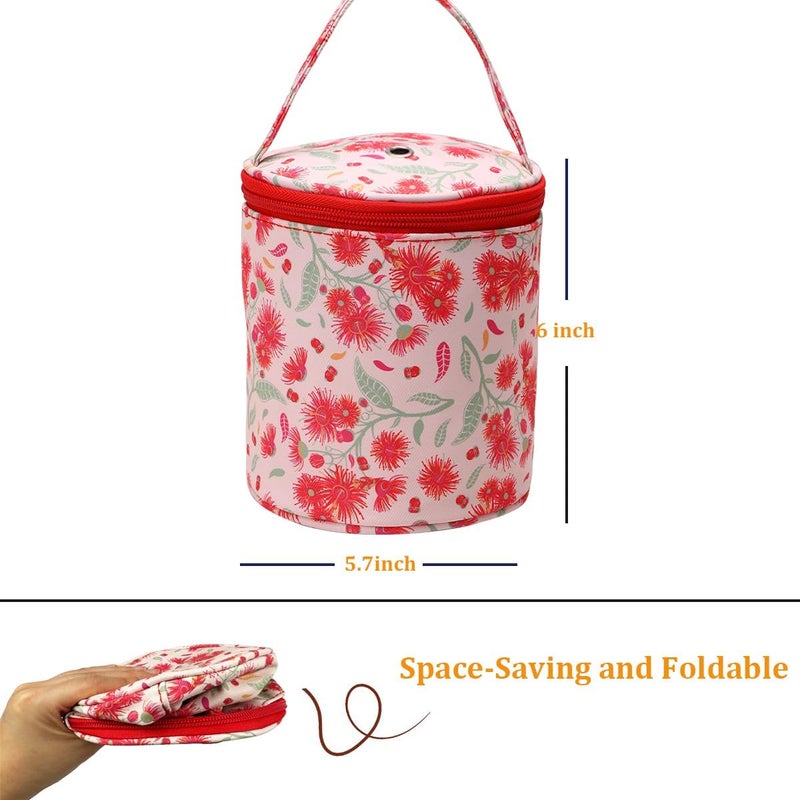 Mdoker Mini Yarn Storage Small Size Yarn Bag for Crocheting with Holes,Empty Round Knitting Tote Bags protable Yarn Holder,Perfect for Travel,Beginner & Crocheter(Red Dandelion) - Image 2